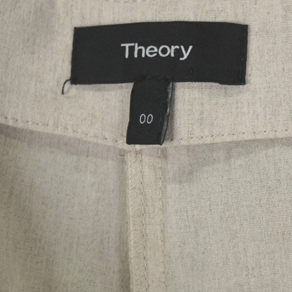 Theory Simonne Crunch Wide Leg Pants Size 00 Oatmeal Linen Blend Wide Leg Pants - Picture 3 of 10